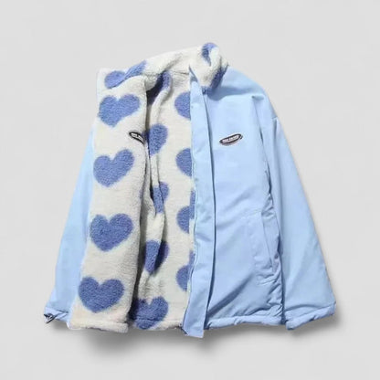 Reversible Puffer Jacket with Heart Print Lining