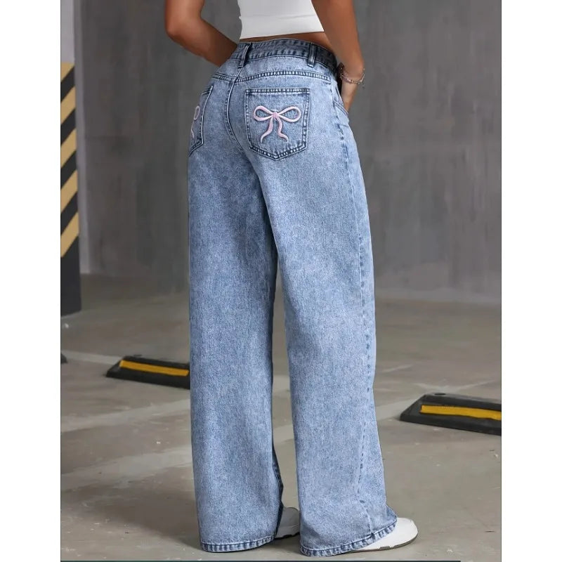 Flattering High Waist Embroidered Mom Jeans