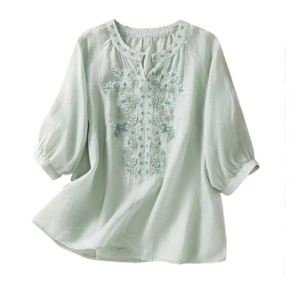 Relaxed Fit Floral Cotton Women's Blouse