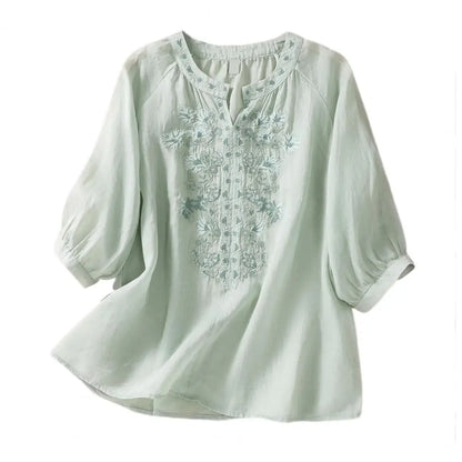 Relaxed Fit Floral Cotton Women's Blouse