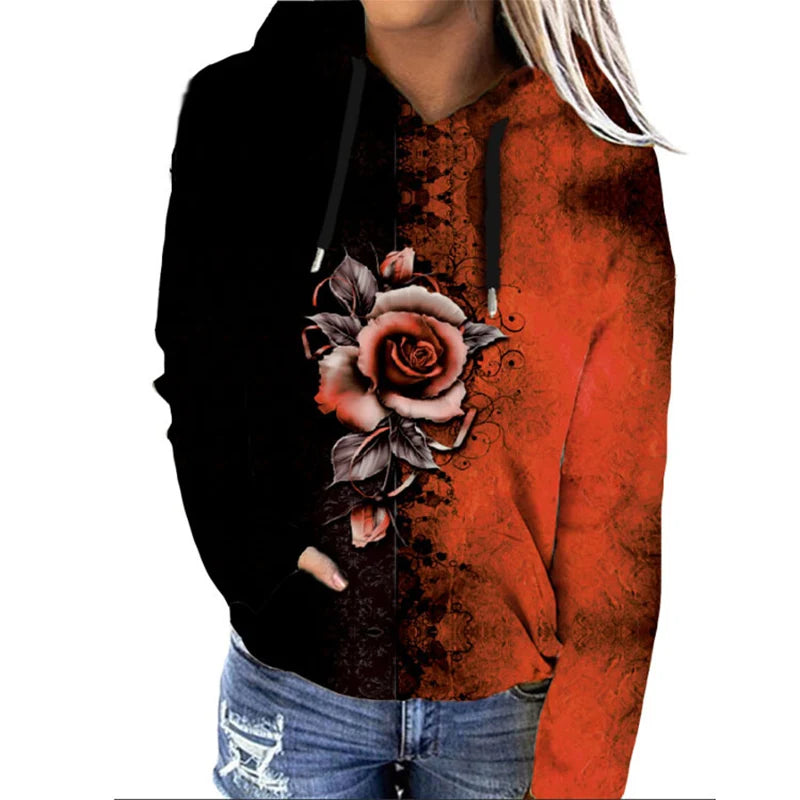 Large Women's Floral Hooded Sweatshirt