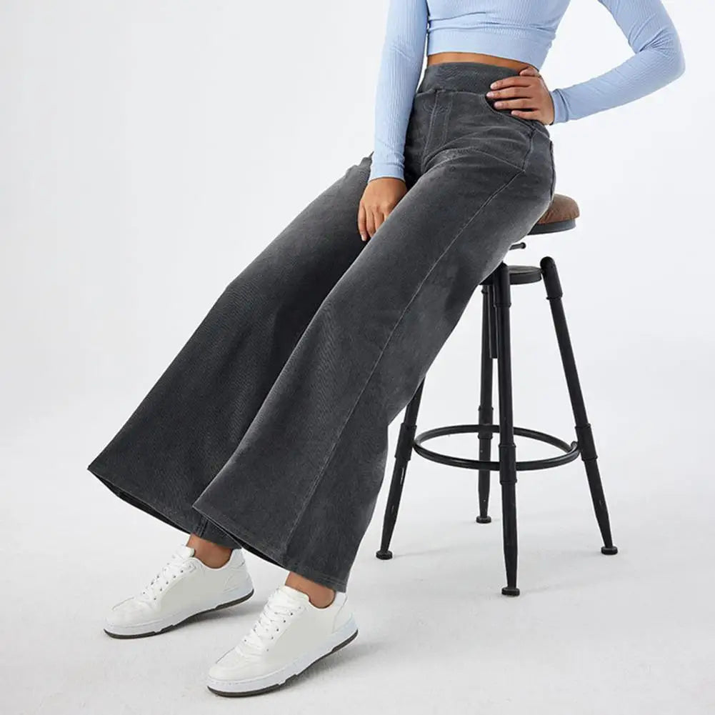 Comfortable Wide Leg High Waist Jeans with Stretch Waist - VogeLuxe