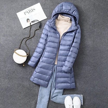 Long Women's Office Parka Detachable Fur Hat Coat