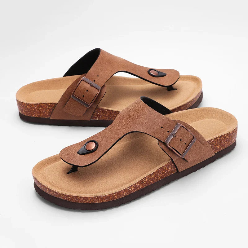 Comfortable Women's Leather Flat Sandals with Adjustable Strap