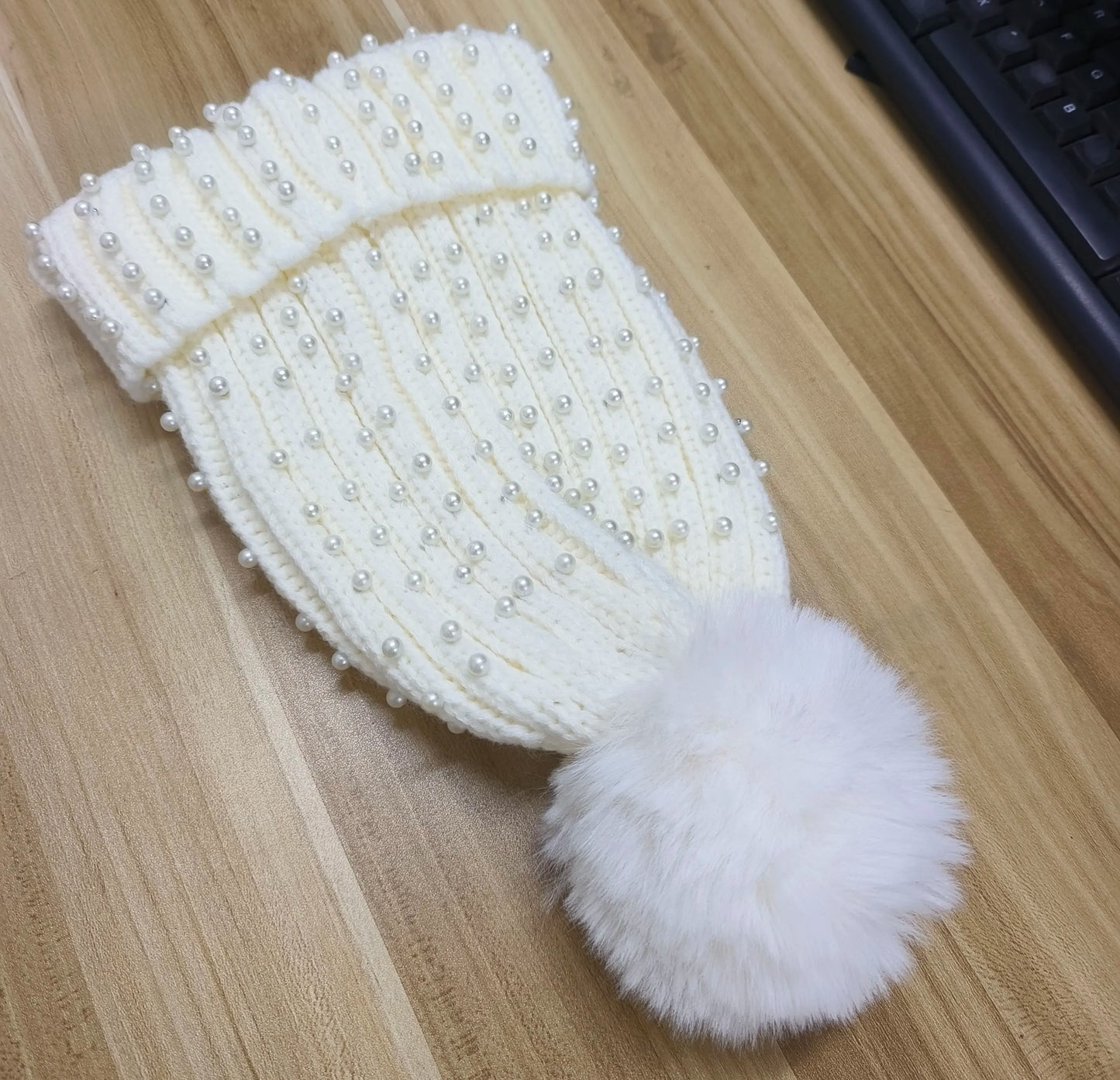 Sparkly Stone Pom Pom Winter Hat