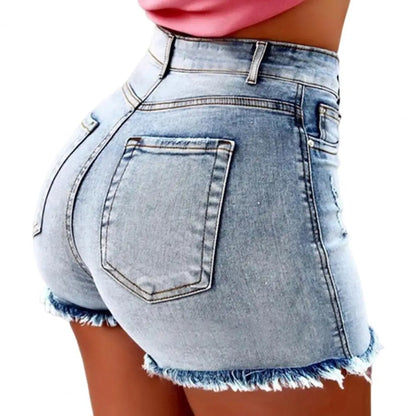 Distressed High Waist Denim Hot Shorts for Women