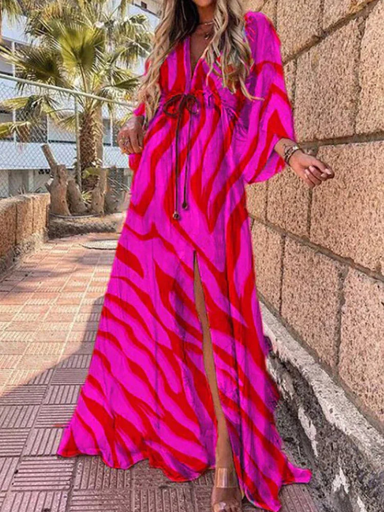 Vibrant Long Sleeve Maxi Dress with Fun Print