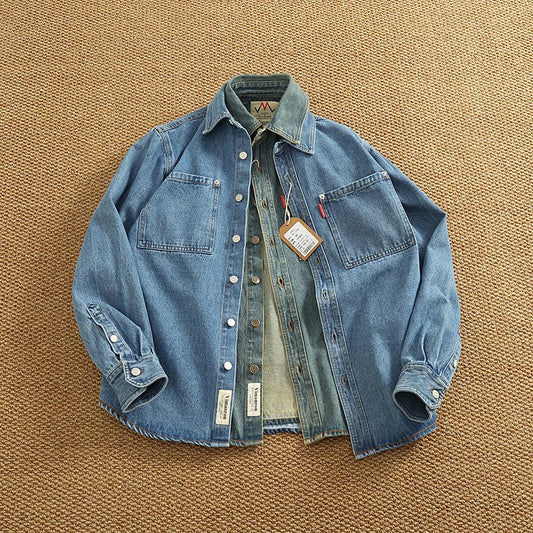 Classic Distressed Cotton Men's Denim Jacket Shirt - BritishElegance