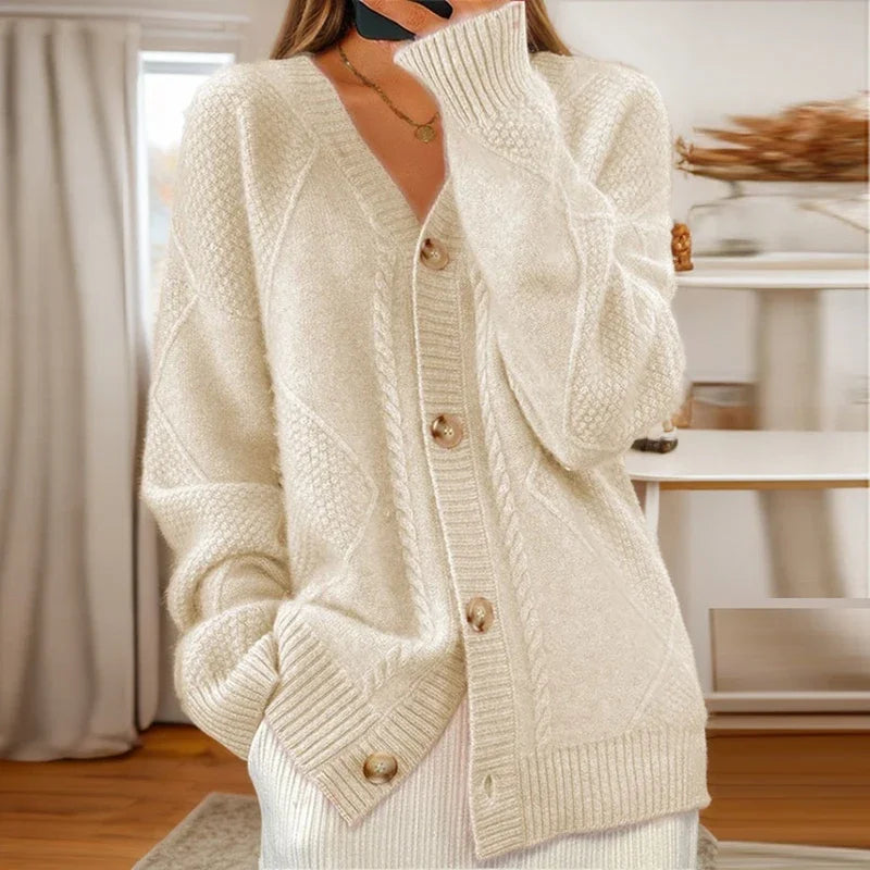 Cozy Women's Cable Knit Button Cardigan Sweater - VogeLuxe