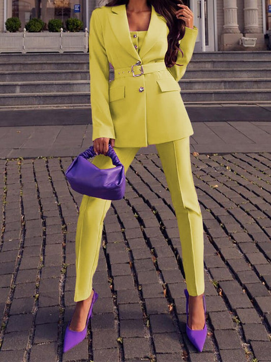 Bright Yellow Suit Jacket Outfit - VogeLuxe