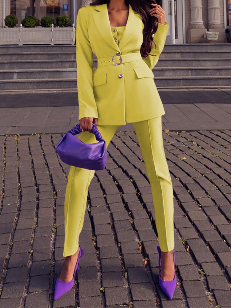 Bright Yellow Jacket Two Piece Outfit