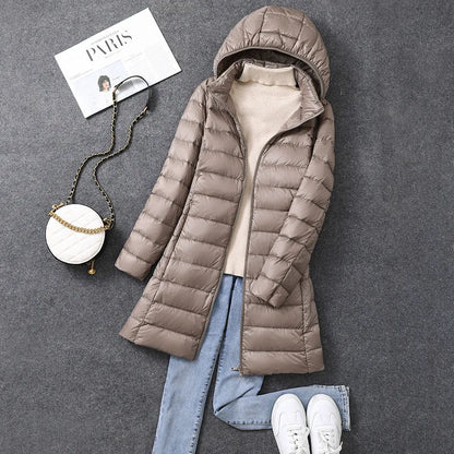 Long Women's Office Parka Detachable Fur Hat Coat