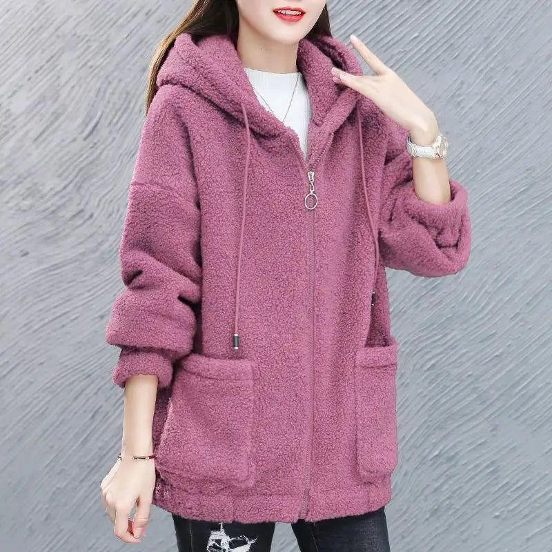 Warm Cozy Women's Wool Sweatshirt with Pockets - VogeLuxe
