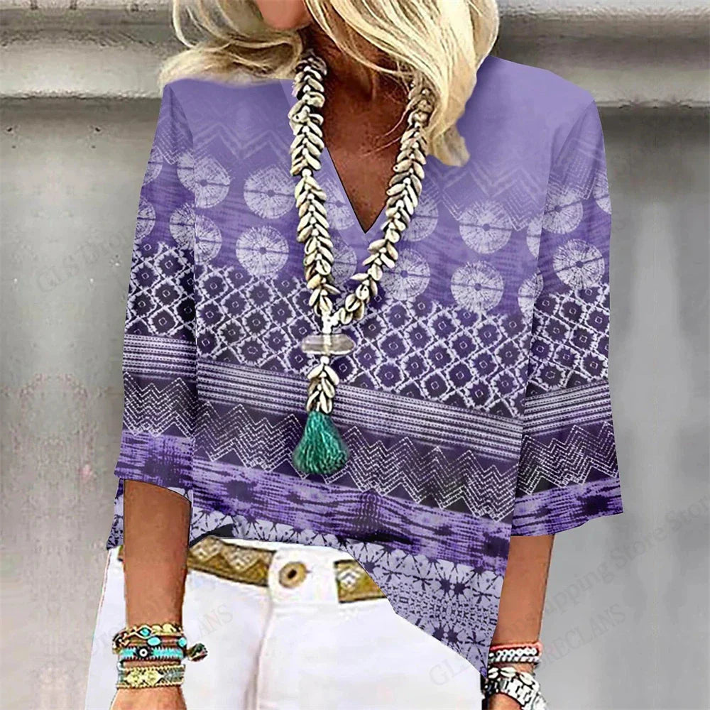 Relaxed Fit Floral V-Neck T-Shirt for Women