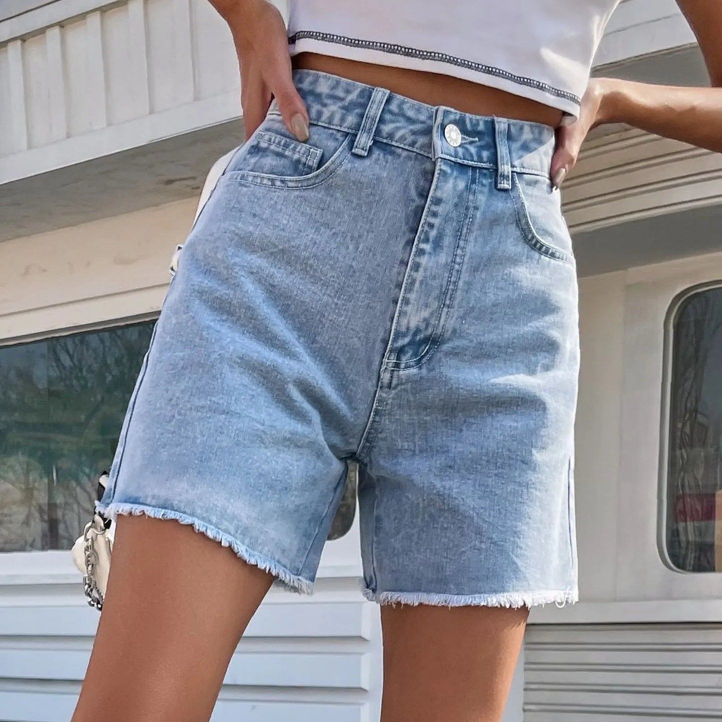 Comfy Loose Fit Mid Length Denim Shorts