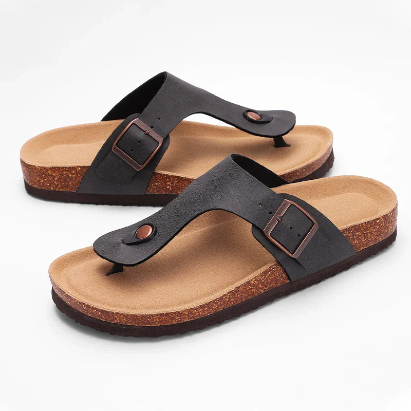 Comfortable Women's Leather Flat Sandals with Adjustable Strap