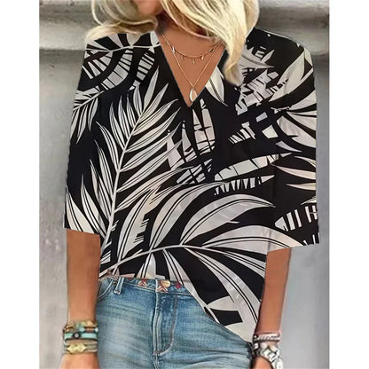 Relaxed Fit Floral V-Neck T-Shirt for Women - VogeLuxe
