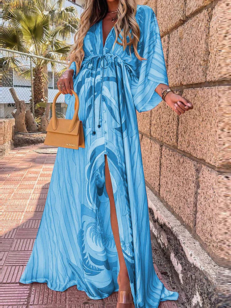 Vibrant Long Sleeve Maxi Dress with Fun Print