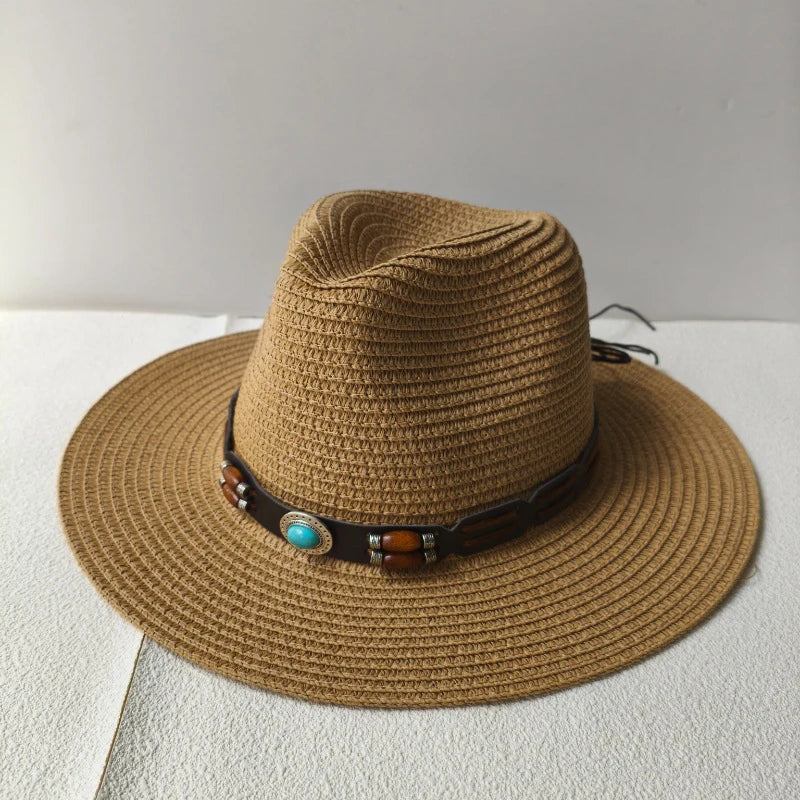 Rustic Summer Cowboy Hat with Wooden Beads