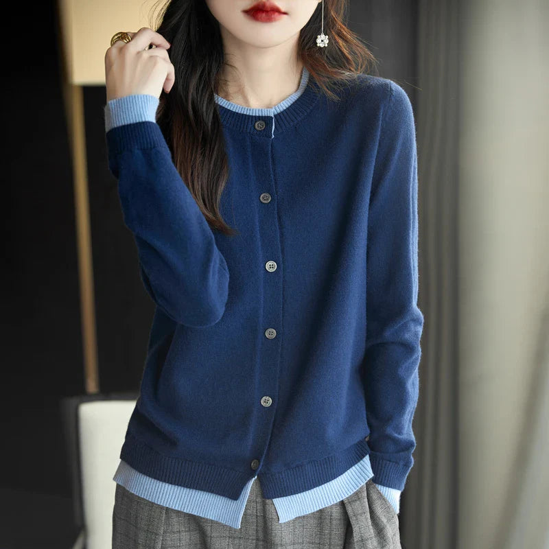 Pastel Color Block Open Front Cardigan Sweater for Women - VogeLuxe