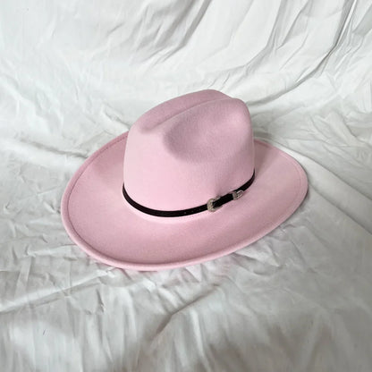 Retro Style Leather Cowboy Hat - Wide Brim Adjustable Fit