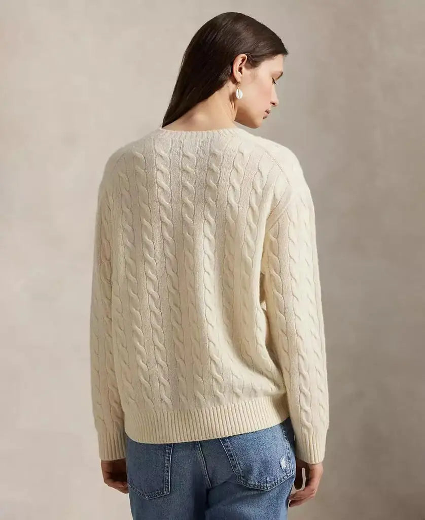 Soft Crew Neck Wool Cable Knit Sweater - BritishElegance