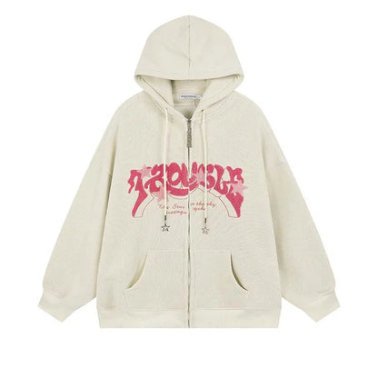 Trendy Ladies Zip Up Embroidered Hoodie – Large Streetwear