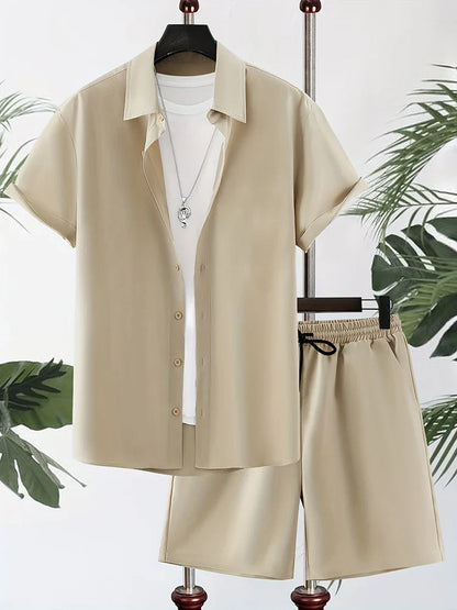 Relaxed Fit Hawaiian Shirt and Shorts Summer Set