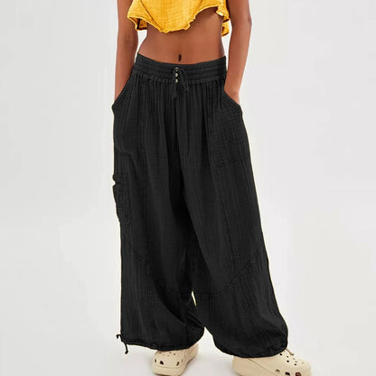 Relaxed Fit Wide Leg Beach Pants with Pockets
