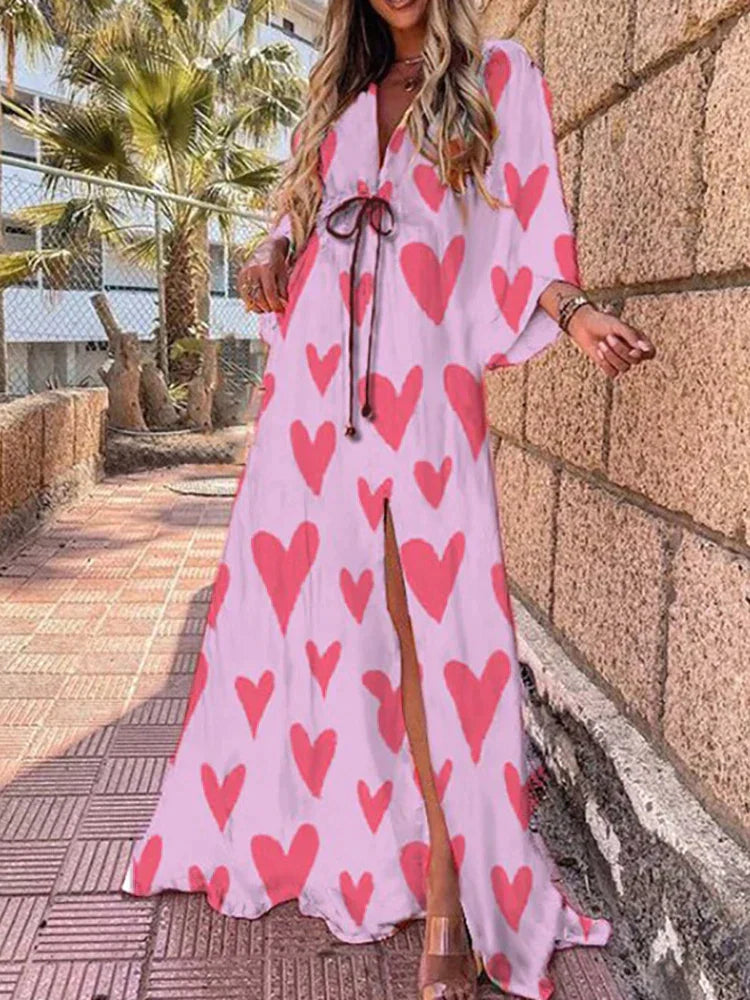 Vibrant Long Sleeve Maxi Dress with Fun Print