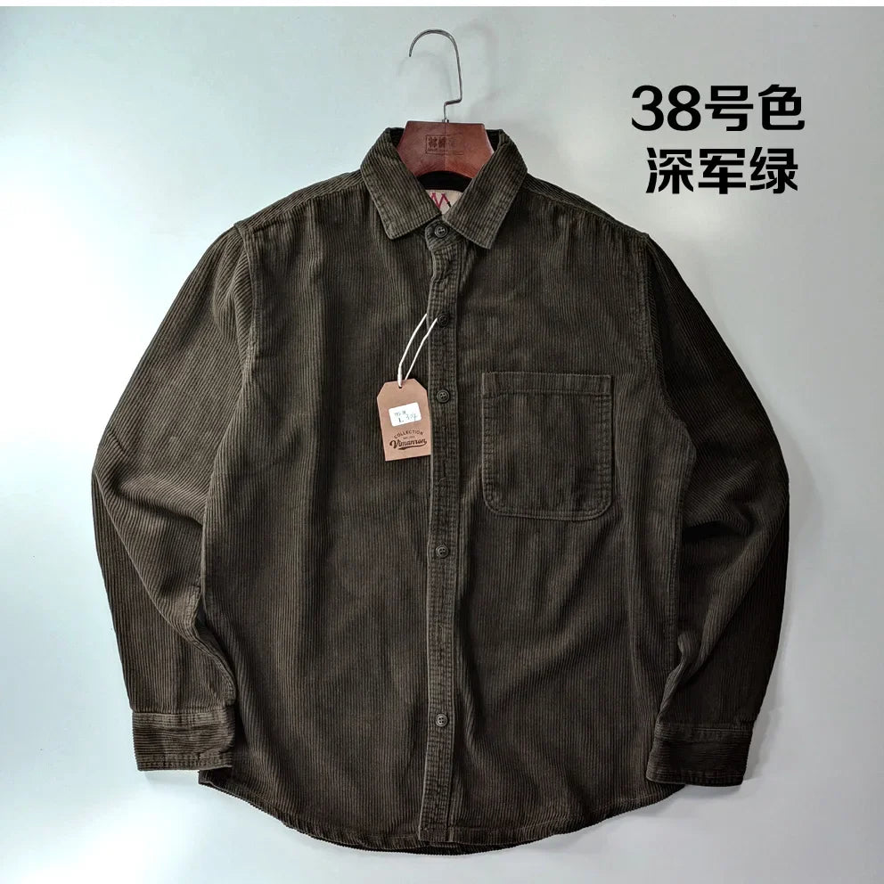 Classic Casual Corduroy Button Down Shirt for Men