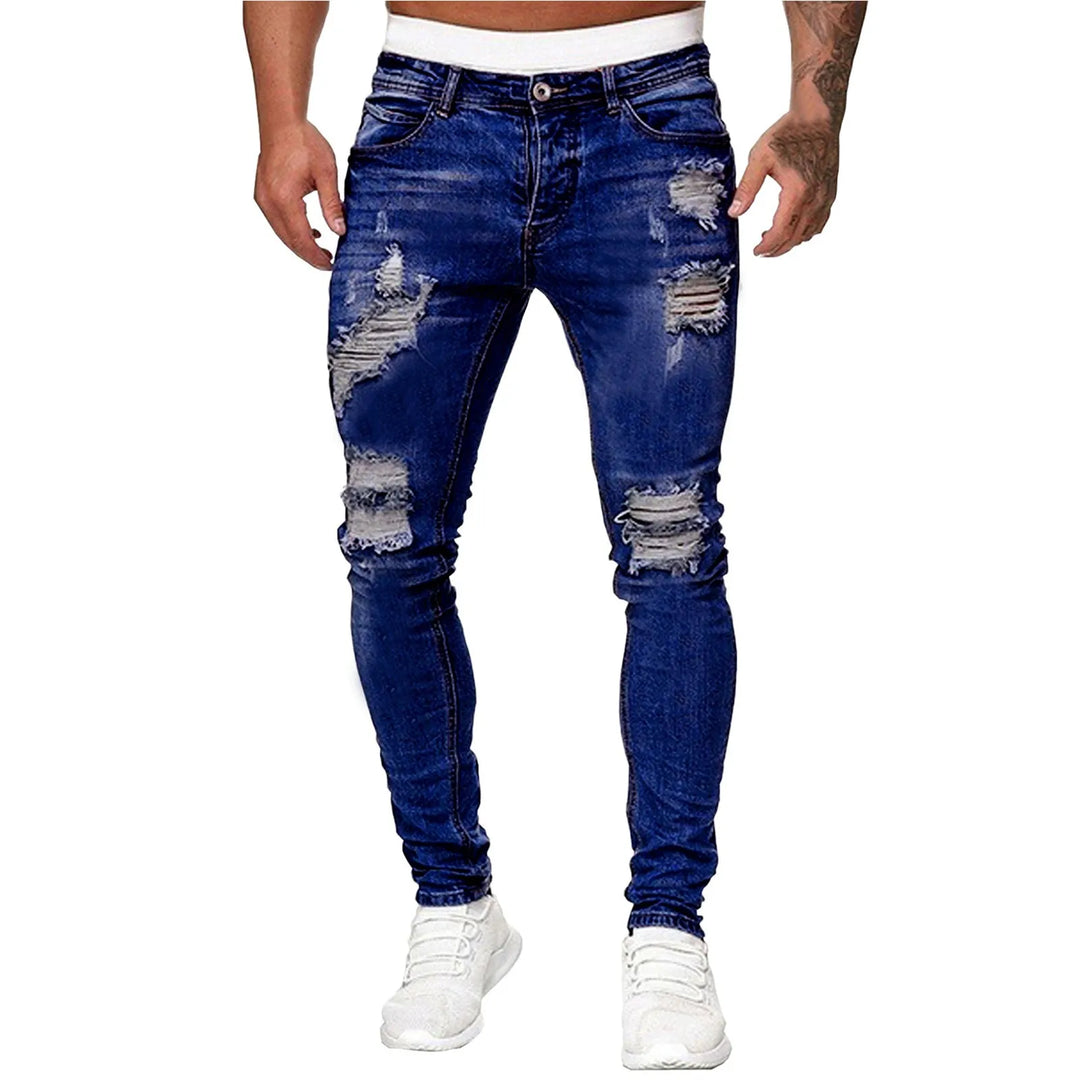 Men's Fashionable Distressed Denim Jeans with Pockets - BritishElegance