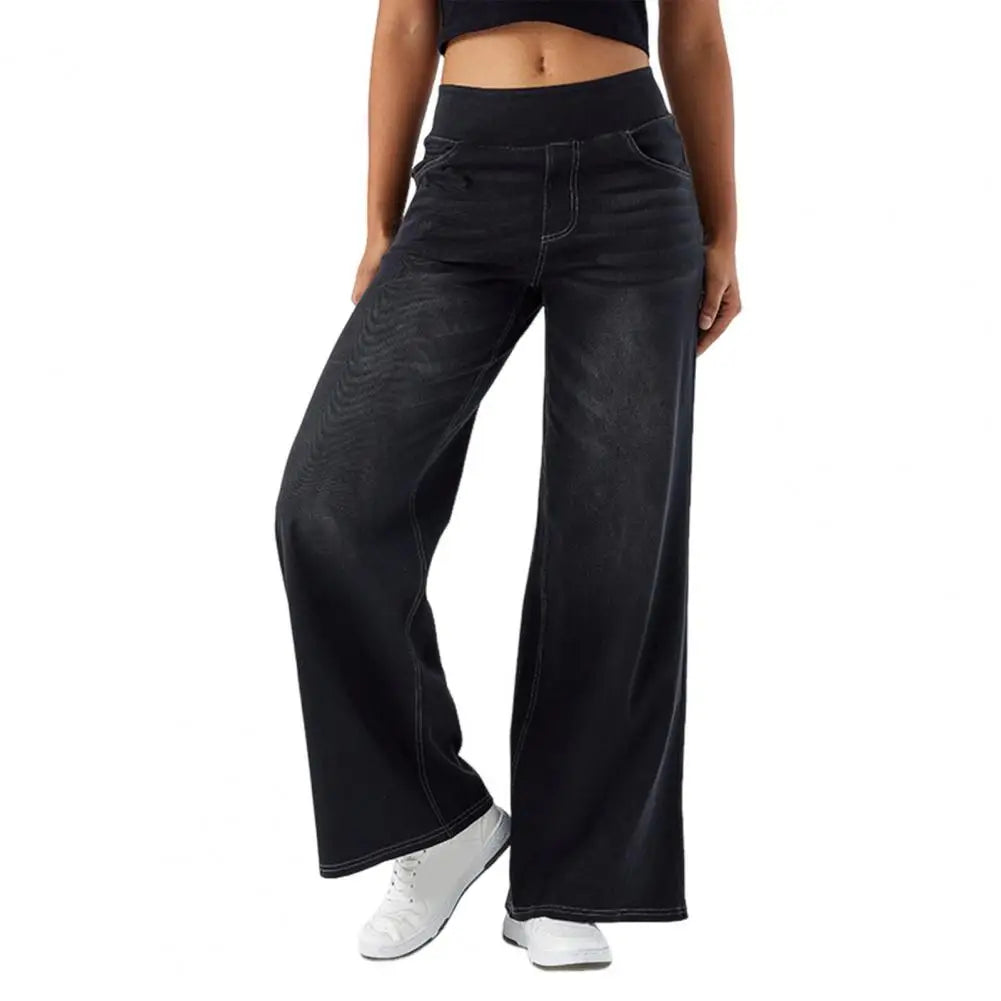 Comfortable Wide Leg High Waist Jeans with Stretch Waist