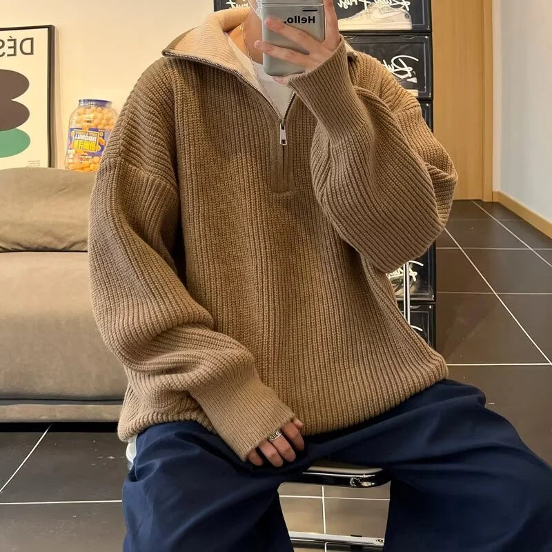 Retro Half-Zip Crew Neck Pullover Sweater Men - BritishElegance