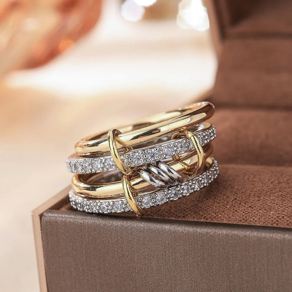 Simple Copper Mixed Metal Ring Set