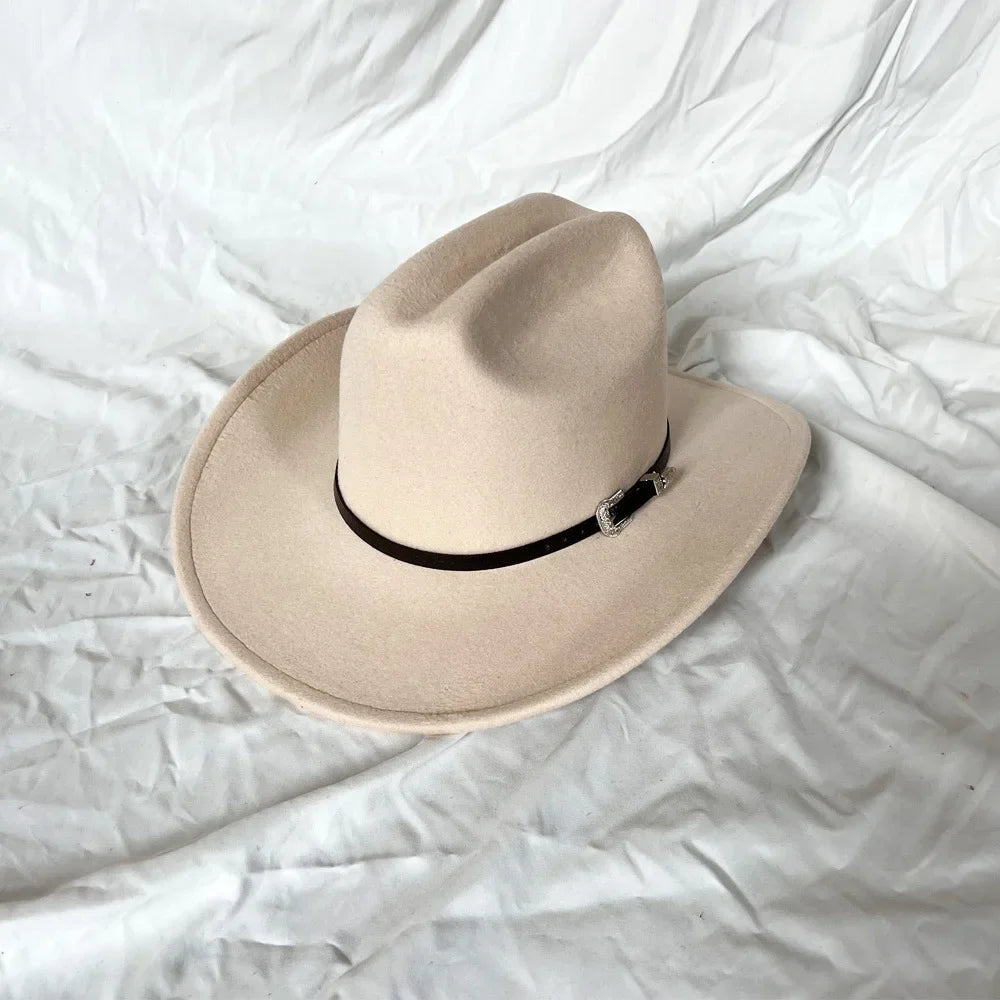 Retro Style Leather Cowboy Hat - Wide Brim Adjustable Fit