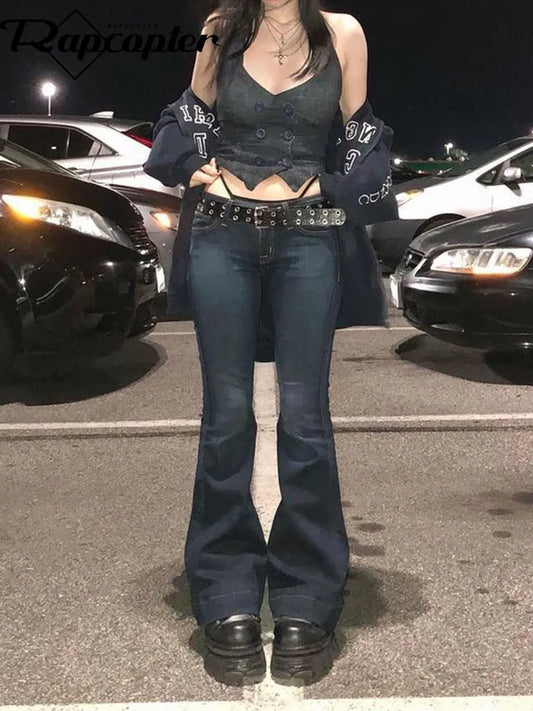 Classic Women's Comfortable Blue Bell Bottom Jeans - VogeLuxe