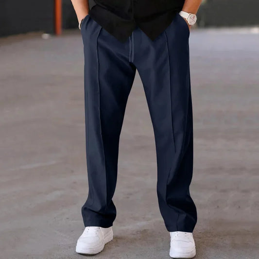 Comfortable Straight Leg Mens Trousers with Elastic Waist - VogeLuxe