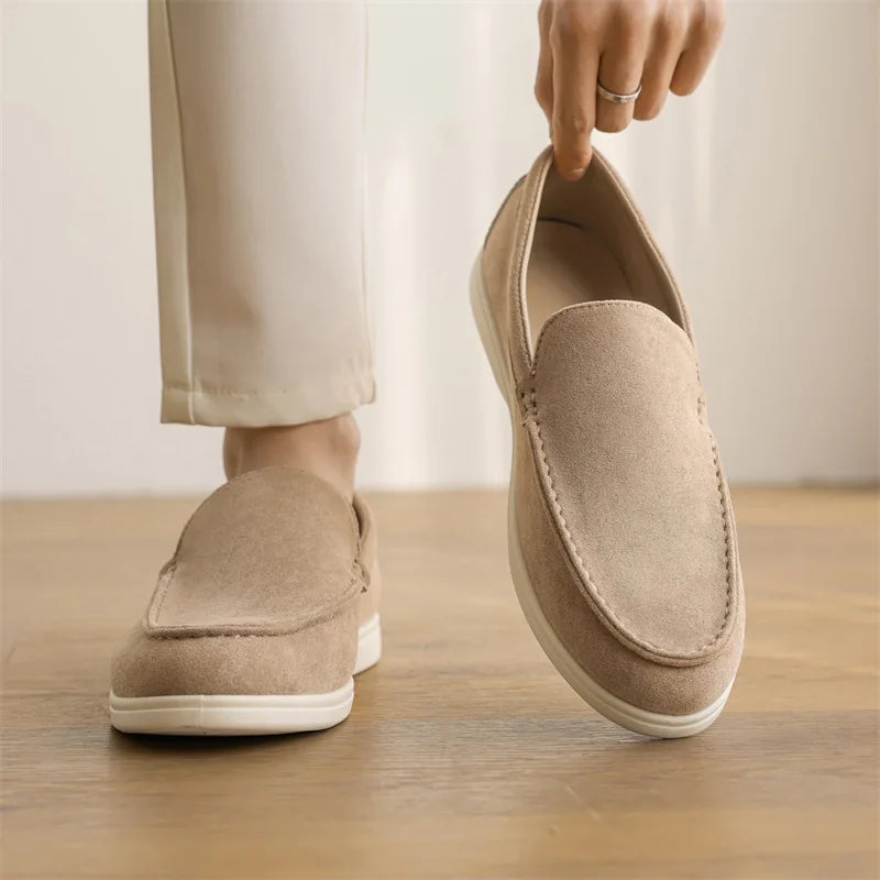Men's Brown Suede Slip-On Loafers - Comfortable Grip Shoes