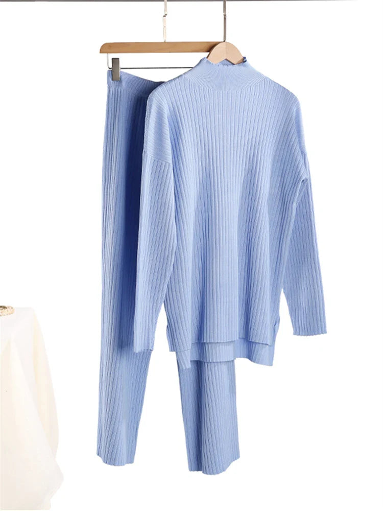 Cozy Women's Sweater Turtleneck Jumpsuit Set