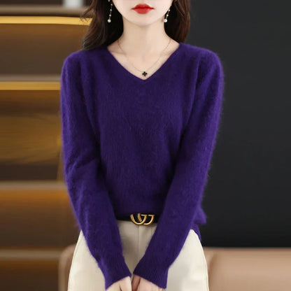 Soft Cashmere V Neck Women's Slim Fit Sweater - VogeLuxe