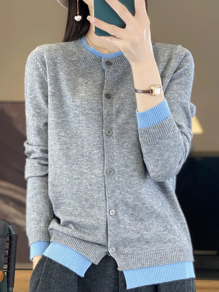 Pastel Color Block Open Front Cardigan Sweater for Women