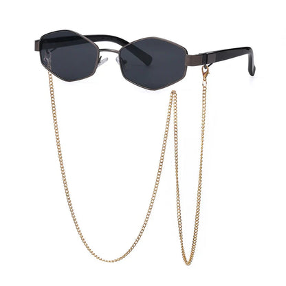 Fashionable Women's Hexagon Shades with Chain Accent
