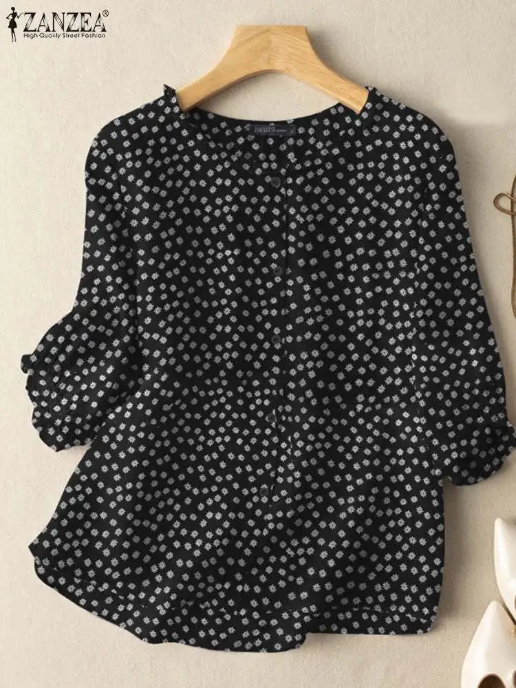 Women's Vintage Floral Short Sleeve Tunic Top