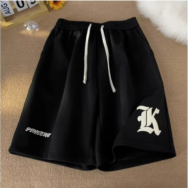 Large Gothic Print Relaxed Fit Street Shorts