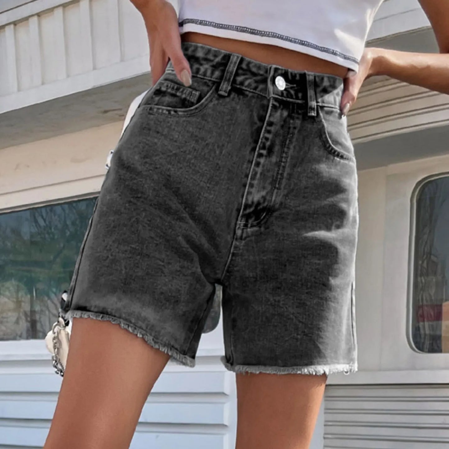 Comfy Loose Fit Mid Length Denim Shorts