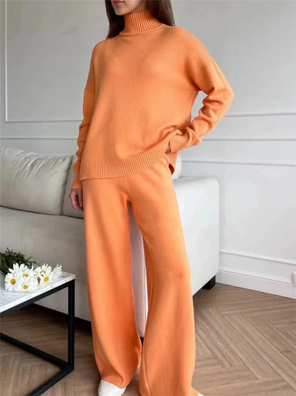 Cozy Women's Sweater Turtleneck Jumpsuit Set