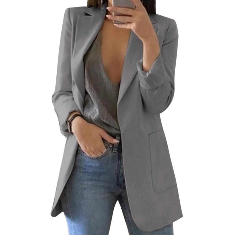 Relaxed Fit Open Front Jacket for Women with Pockets