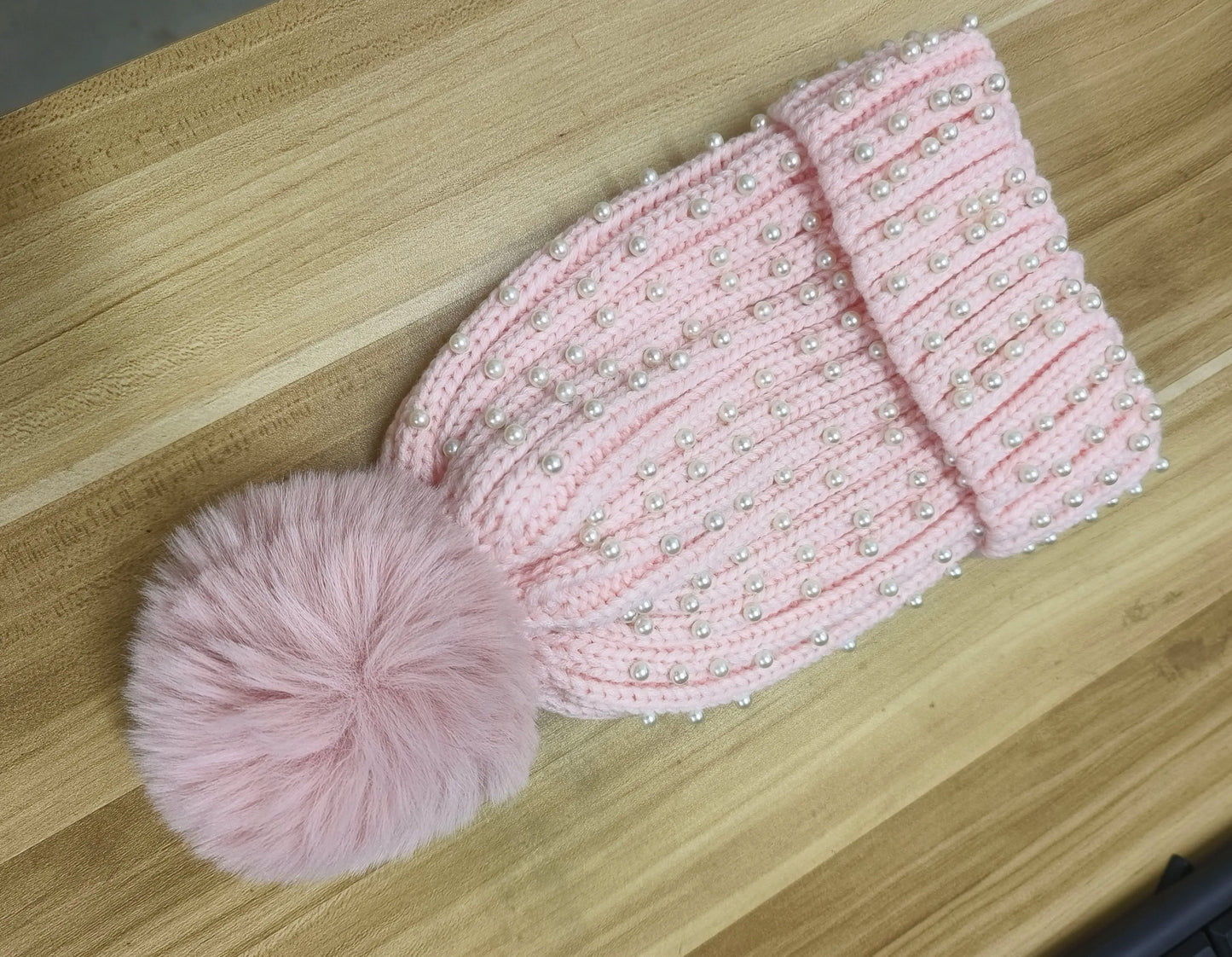 Sparkly Beaded Winter Pom Pom Hat