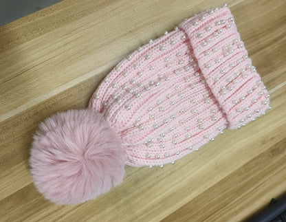 Sparkly Beaded Winter Pom Pom Hat